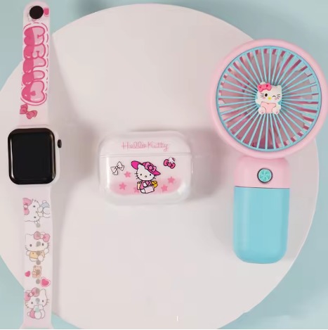 3-in-1 combo set: Hand fan + TWS wireless earbuds + digital watch